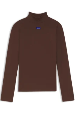 Hochgeschlossenes Top aus Stretch-Baumwolle mit Logo-Badge