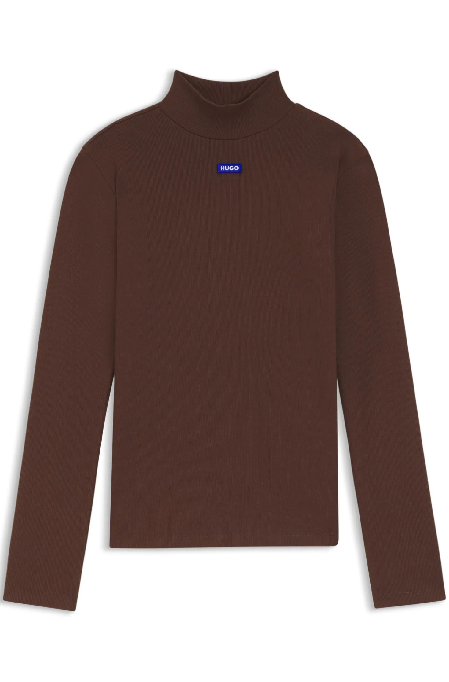 Hochgeschlossenes Top aus Stretch-Baumwolle mit Logo-Badge