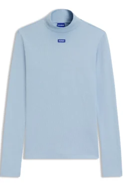 Hochgeschlossenes Top aus Stretch-Baumwolle mit Logo-Badge