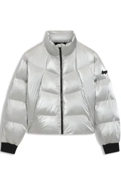 Hochglänzende Steppjacke mit Logo-Aufnäher aus Silikon