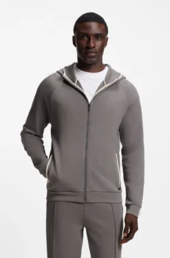Hoodie aus Baumwoll-Mix mit Reißverschluss und Kontrast-Einfassung