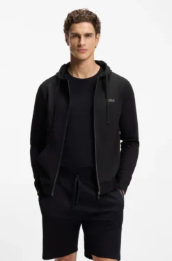 Hoodie aus Baumwoll-Terry mit kontrastfarbenem Reißverschluss