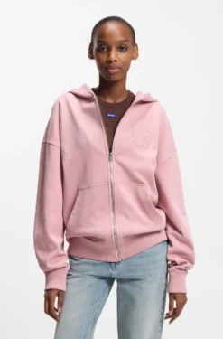 Hoodie aus Baumwoll-Terry mit Reißverschluss und Logo-Prägungen