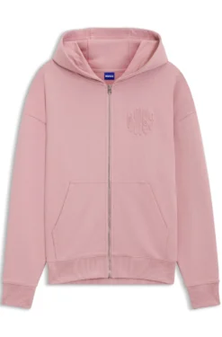 Hoodie aus Baumwoll-Terry mit Reißverschluss und Logo-Prägungen