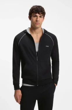 Hoodie mit Reißverschluss aus Stretch-Baumwolle mit Kontrastpaspeln