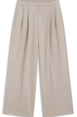 Hose aus meliertem Flanell mit weitem Beinverlauf und Bundfalten vorne
