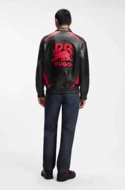 HUGO x RB Lederjacke mit Stier-Motiven
