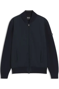 Hybrid-Jacke aus Baumwoll-Strick mit Bomberkragen