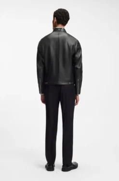 Jacke aus genarbtem Leder mit Logo-Details