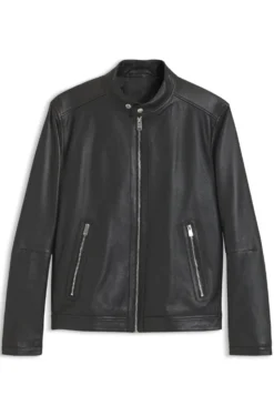 Jacke aus genarbtem Leder mit Logo-Details