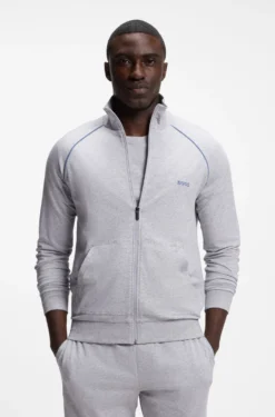 Jacke aus Stretch-Baumwolle mit Reißverschluss und Kontrast-Paspeln