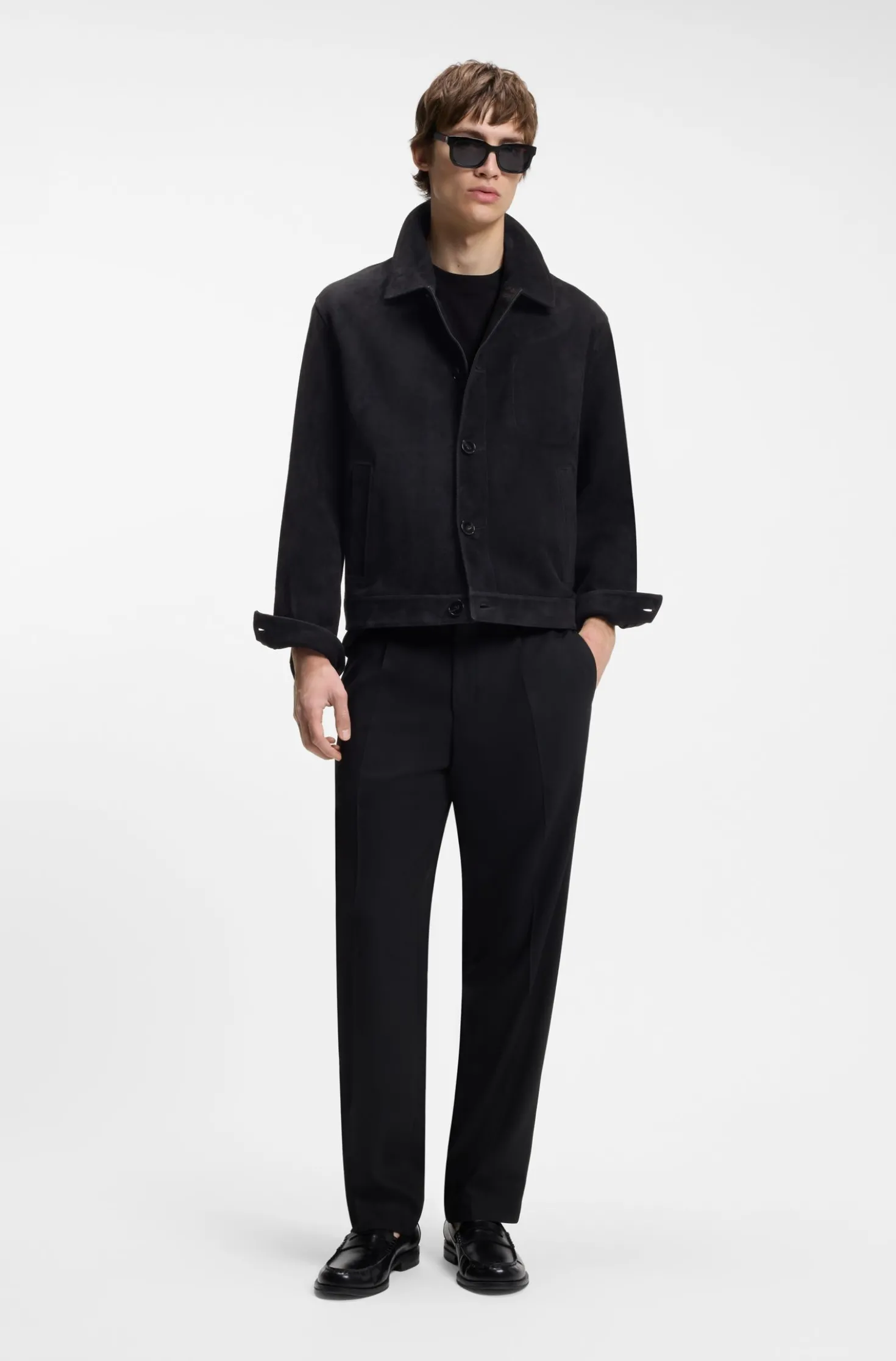 Jacke aus Veloursleder mit abgestepptem Detail an der Brusttasche