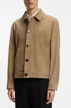 Jacke aus Veloursleder mit abgestepptem Detail an der Brusttasche