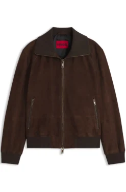 Jacke aus Veloursleder mit Rippbündchen aus Stretch-Baumwolle