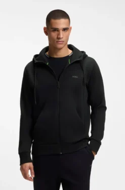 Kapuzenjacke aus Stretch-Baumwolle mit Reißverschluss und Logo-Print