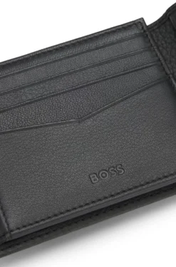 Klapp-Geldbörse aus genarbtem Leder mit metallenem Logo-Schriftzug