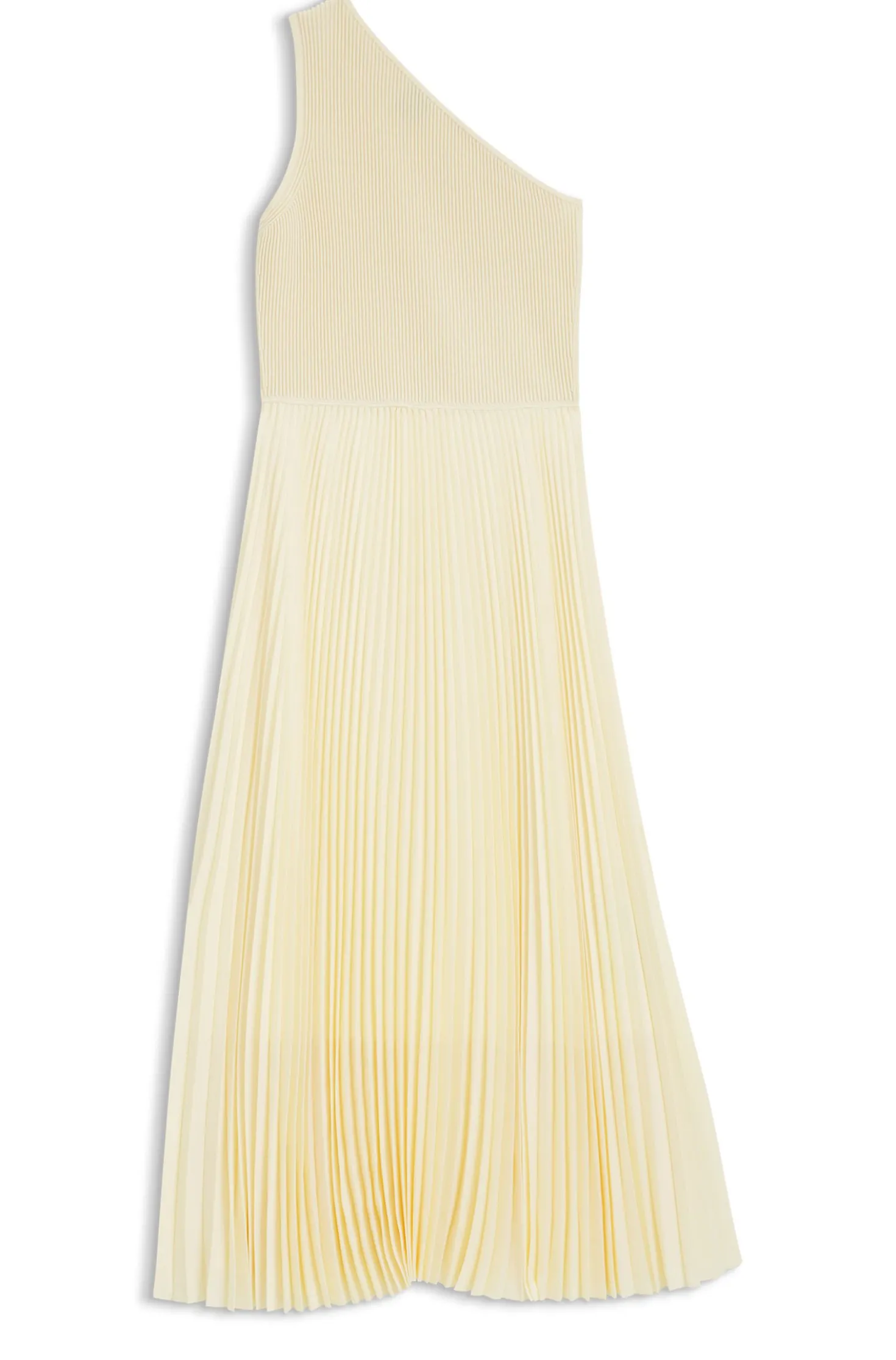 Kleid aus Rippstrick mit One-Shoulder-Design und Plissee-Rock