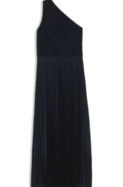 Kleid aus Rippstrick mit One-Shoulder-Design und Plissee-Rock