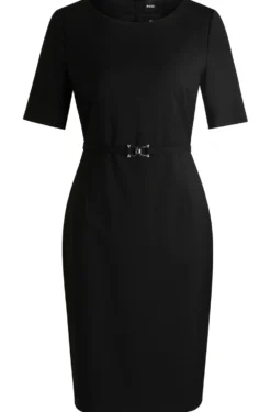 Kleid aus Schurwolle mit Metall-Detail am Gürtel
