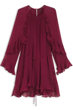 Kleid mit Gürtel und Trichterärmeln