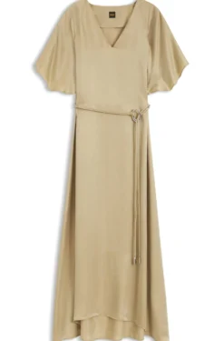 Kleid mit V-Ausschnitt und schmalem Gürtel mit Schließe
