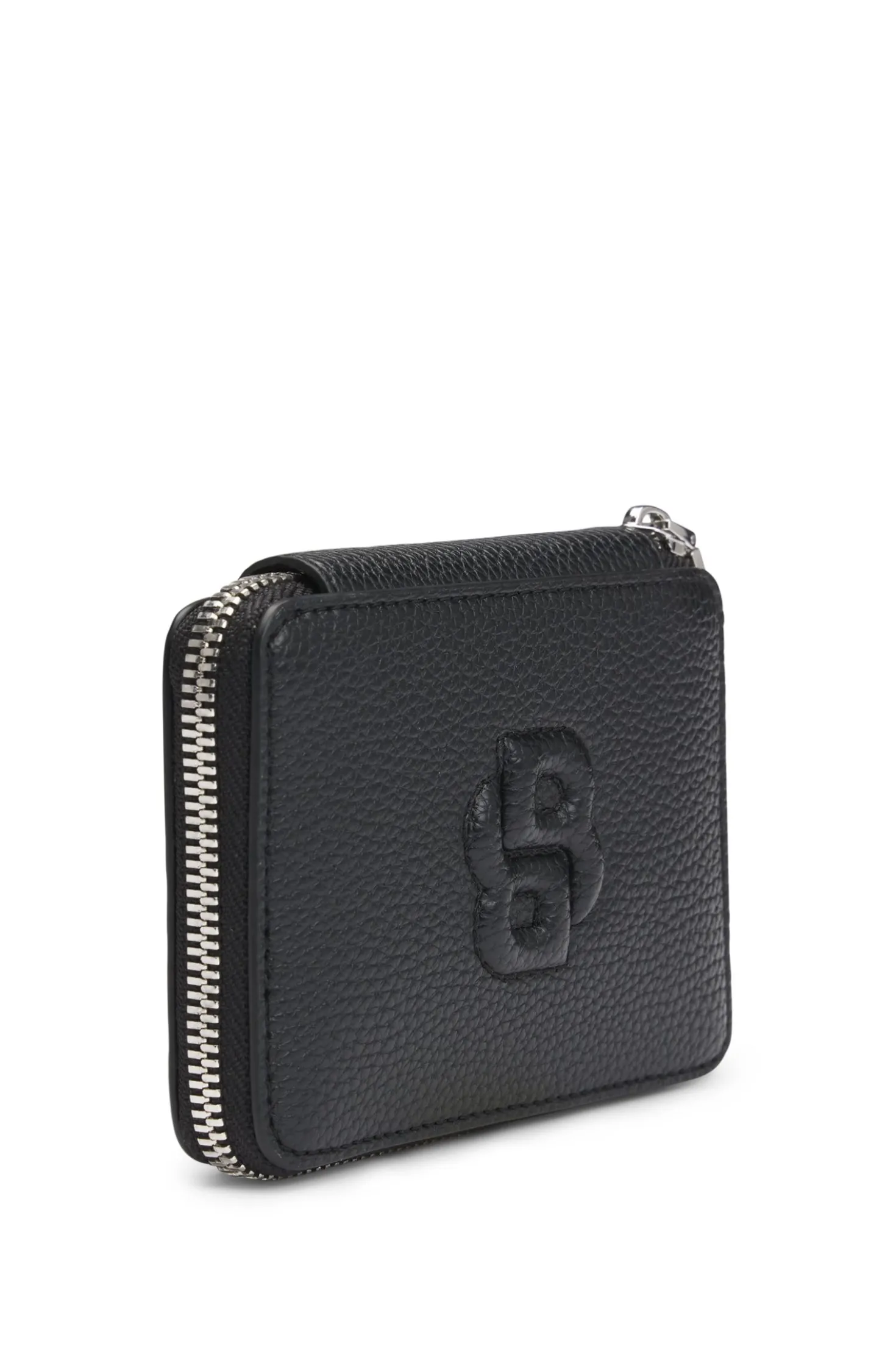 Kleine Geldbörse mit genarbter Struktur, Reißverschluss und Double-B-Monogramm