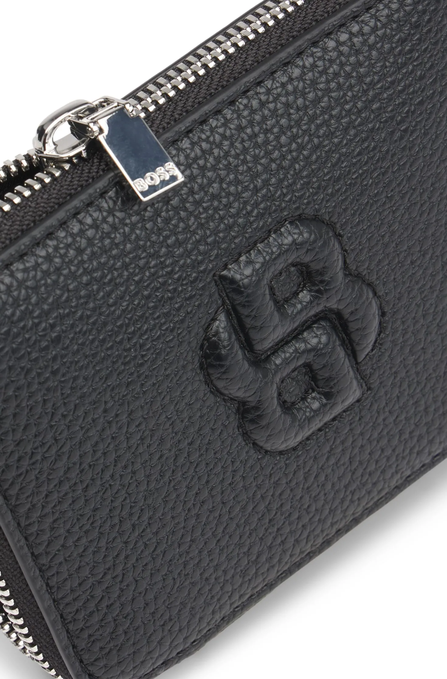Kleine Geldbörse mit genarbter Struktur, Reißverschluss und Double-B-Monogramm