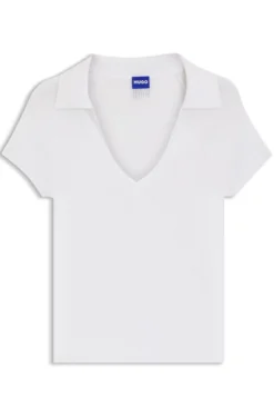 Kurzarm-Pullover aus Stretch-Gewebe mit Polokragen