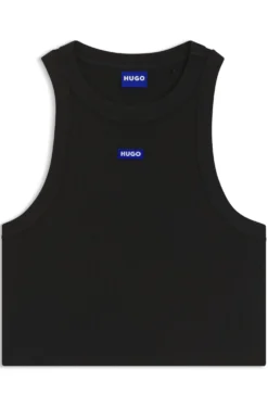 Kurz geschnittenes Tanktop aus Stretch-Baumwolle mit blauem Logo-Label