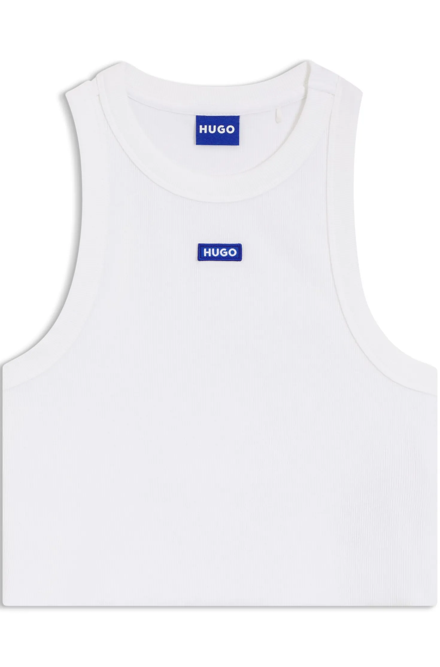 Kurz geschnittenes Tanktop aus Stretch-Baumwolle mit blauem Logo-Label