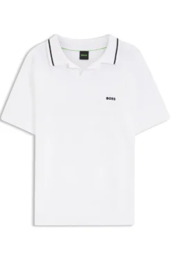 Kurzärmeliger Polo-Pullover aus Baumwolle mit Johnny-Kragen