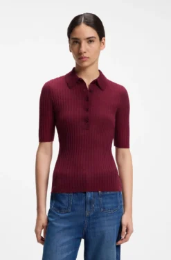 Kurzärmeliger Pullover aus Woll-Mix mit Polokragen