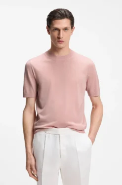 Kurzärmliges Strick-T-Shirt aus Merinowolle