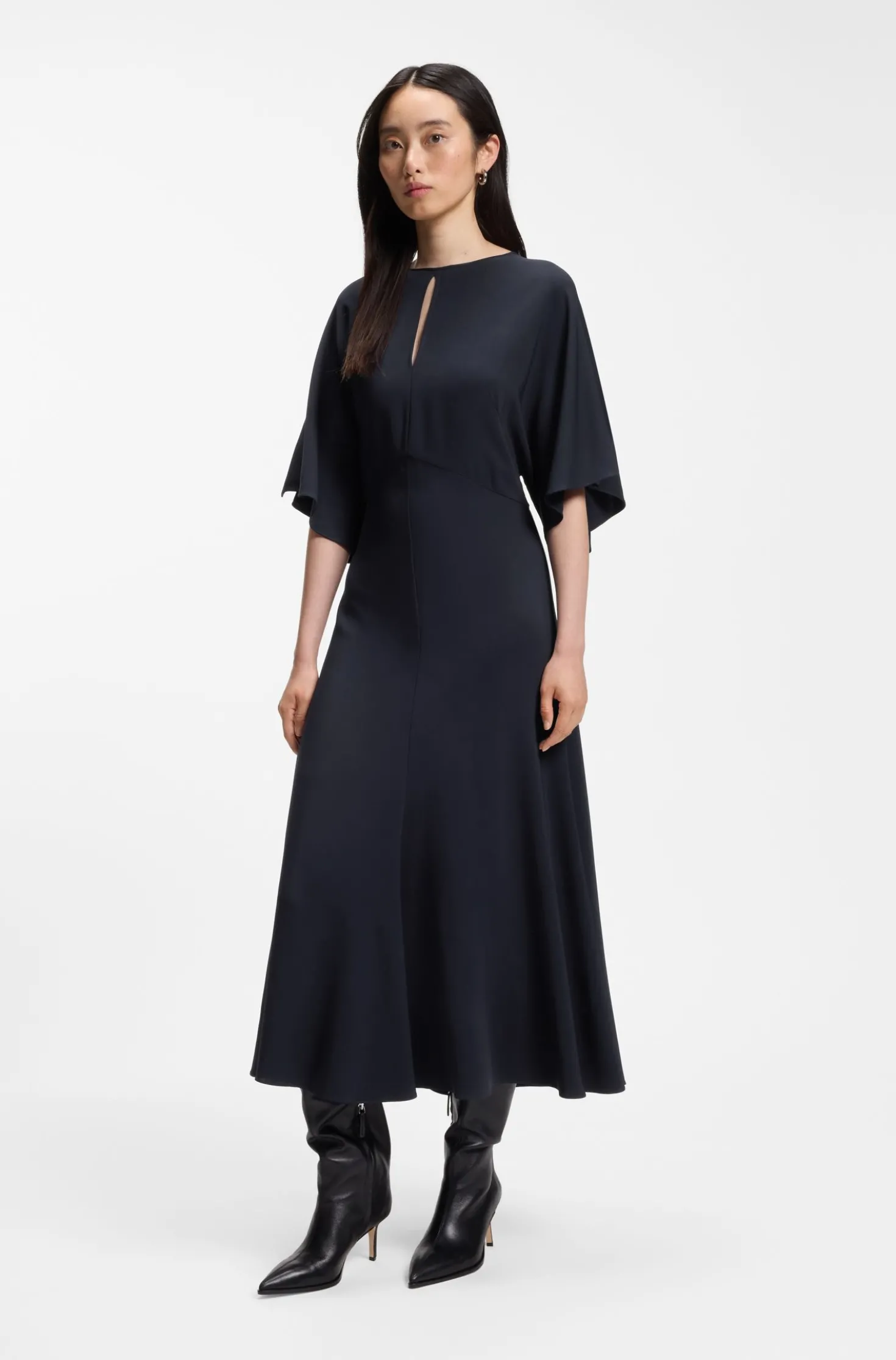 Langes Business-Kleid aus Stretch-Krepp
