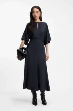 Langes Business-Kleid aus Stretch-Krepp