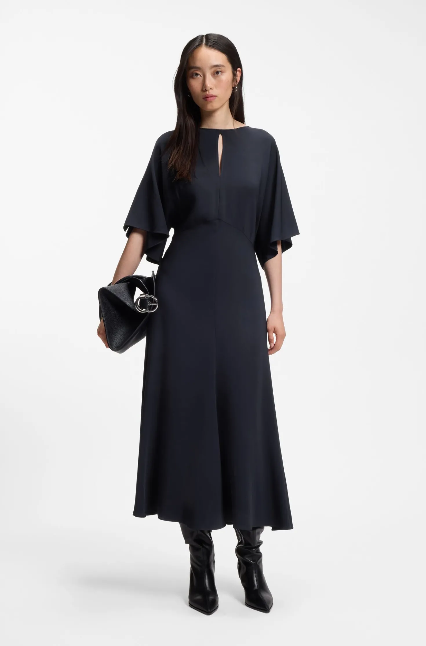 Langes Business-Kleid aus Stretch-Krepp