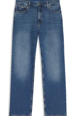 Lange Straight-Fit Jeans aus blauem Stretch-Denim