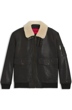 Lederjacke im Aviator-Stil mit Kragen in Fell-Optik