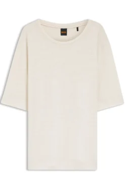 Leinen-T-Shirt mit Logo-Stickerei