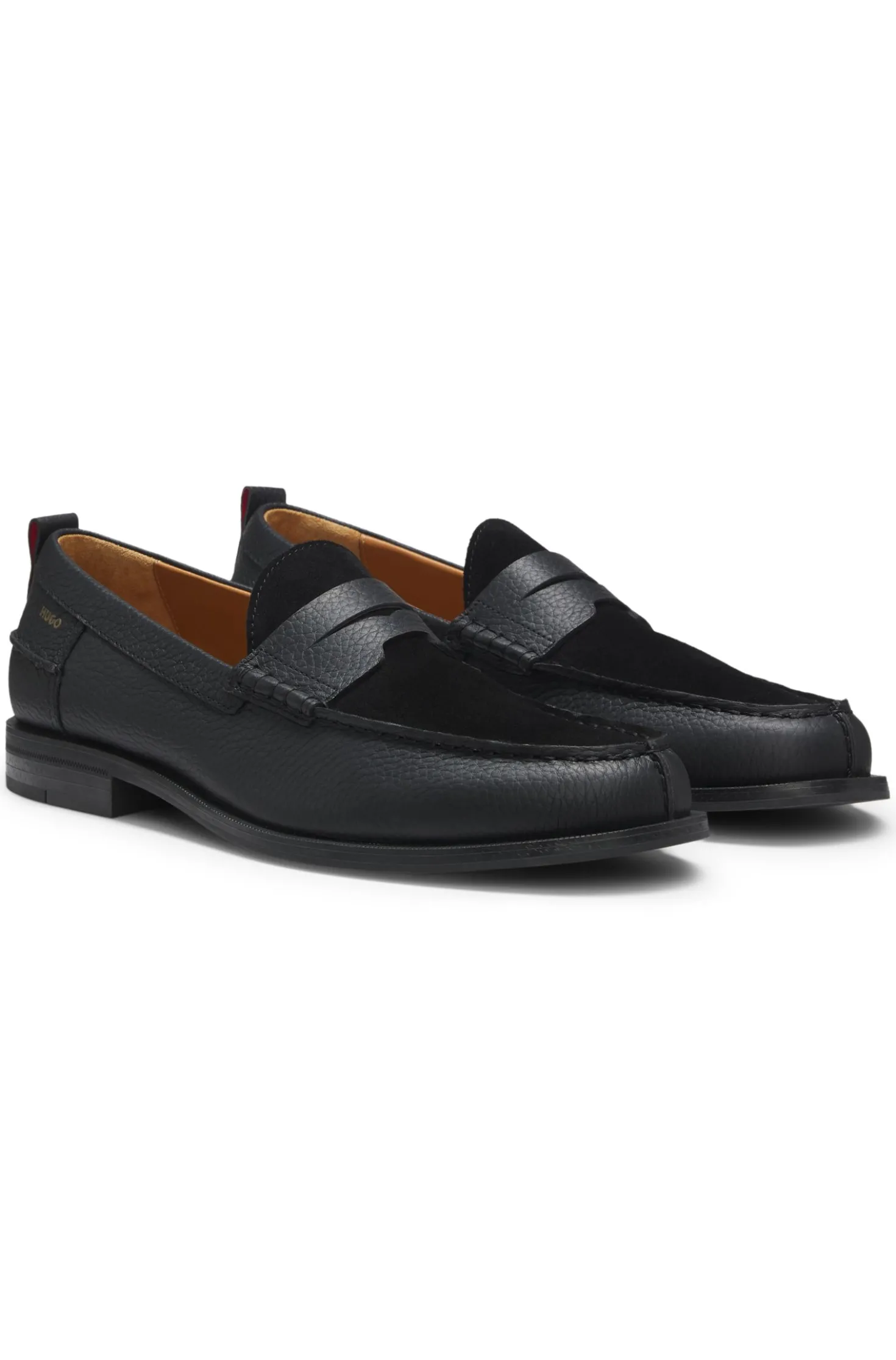 Loafer aus genarbtem Leder mit Schuhblatt aus Veloursleder