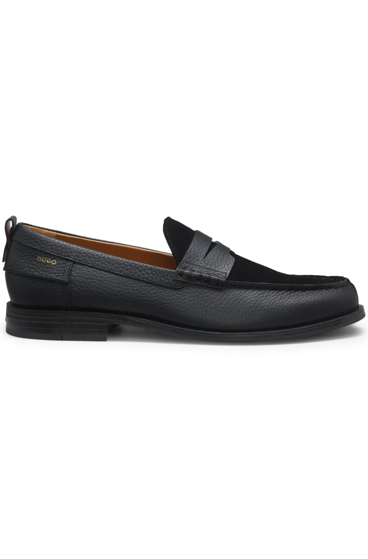Loafer aus genarbtem Leder mit Schuhblatt aus Veloursleder