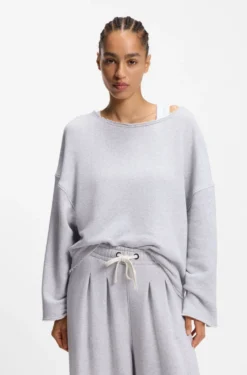 Loose-Fit Sweatshirt aus Baumwoll-Mix mit unversäuberten Säumen
