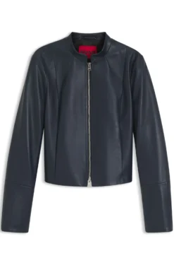 Lässige Slim-Fit Lederjacke mit Stehkragen