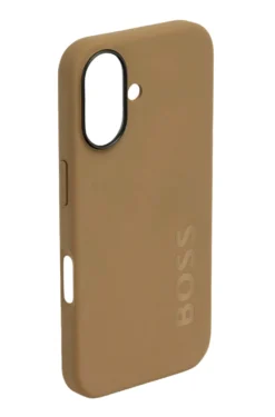 Matte camelfarbene iPhone 16 Hülle mit Logo-Prägung