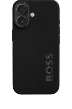 Mattschwarze Hülle für iPhone 16 mit Logo-Prägung