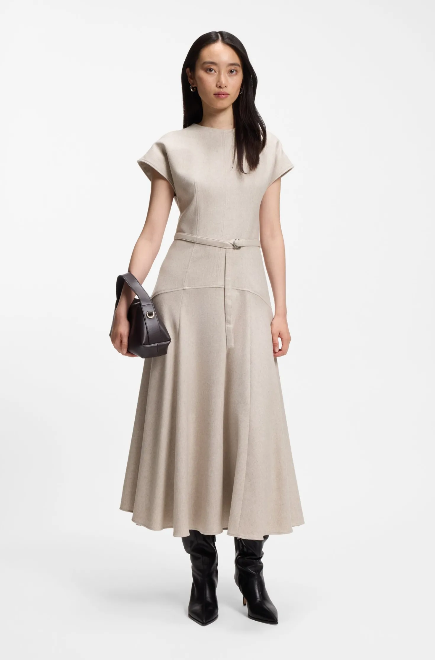 Meliertes Maxikleid aus Flanell mit Gürtel