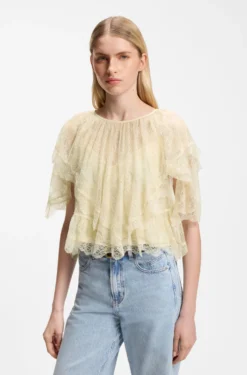 Mini-Cape-Bluse mit Spitzenbesätzen