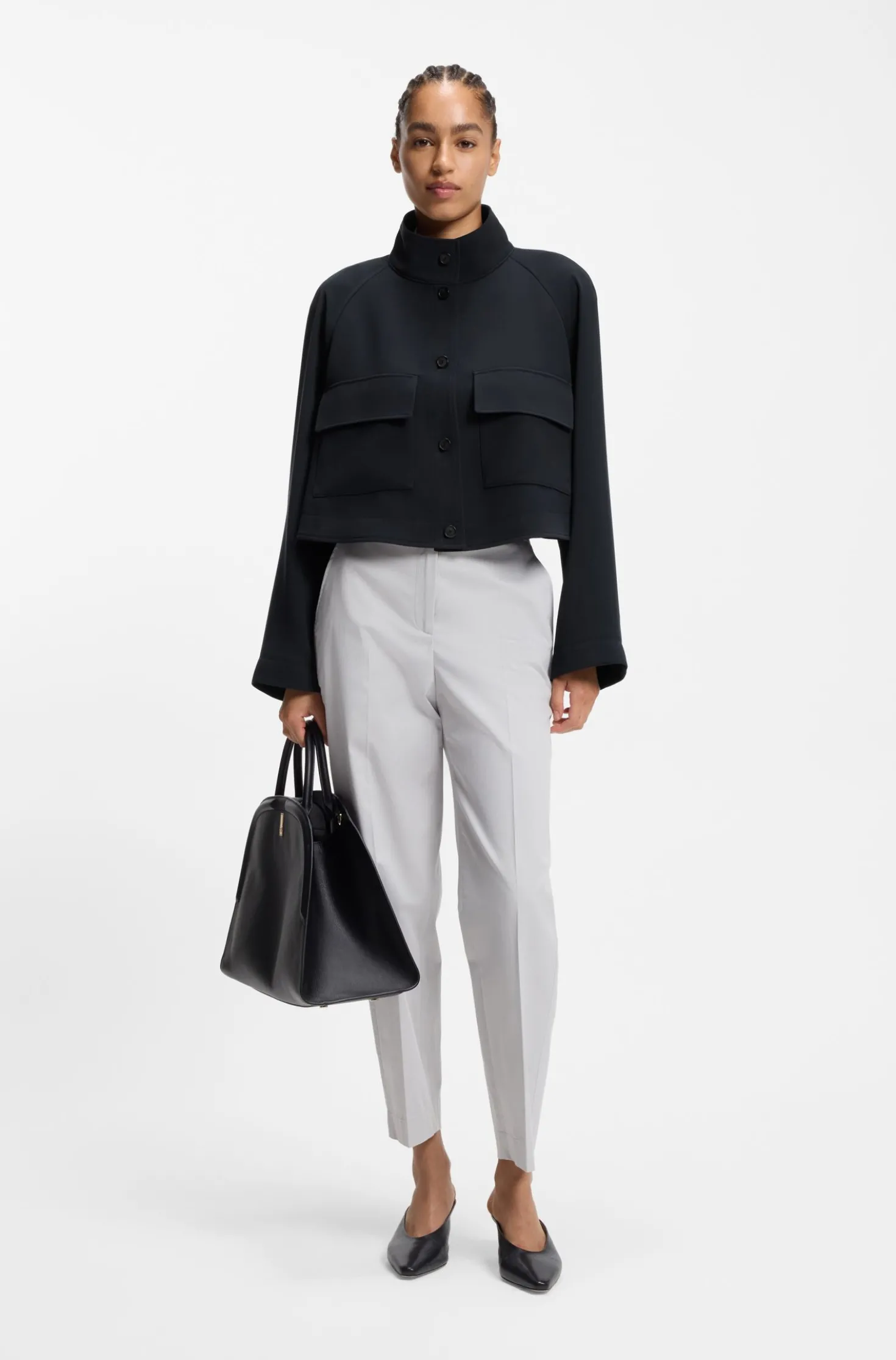 Modern-Fit Jacke aus knitterfreiem Krepp