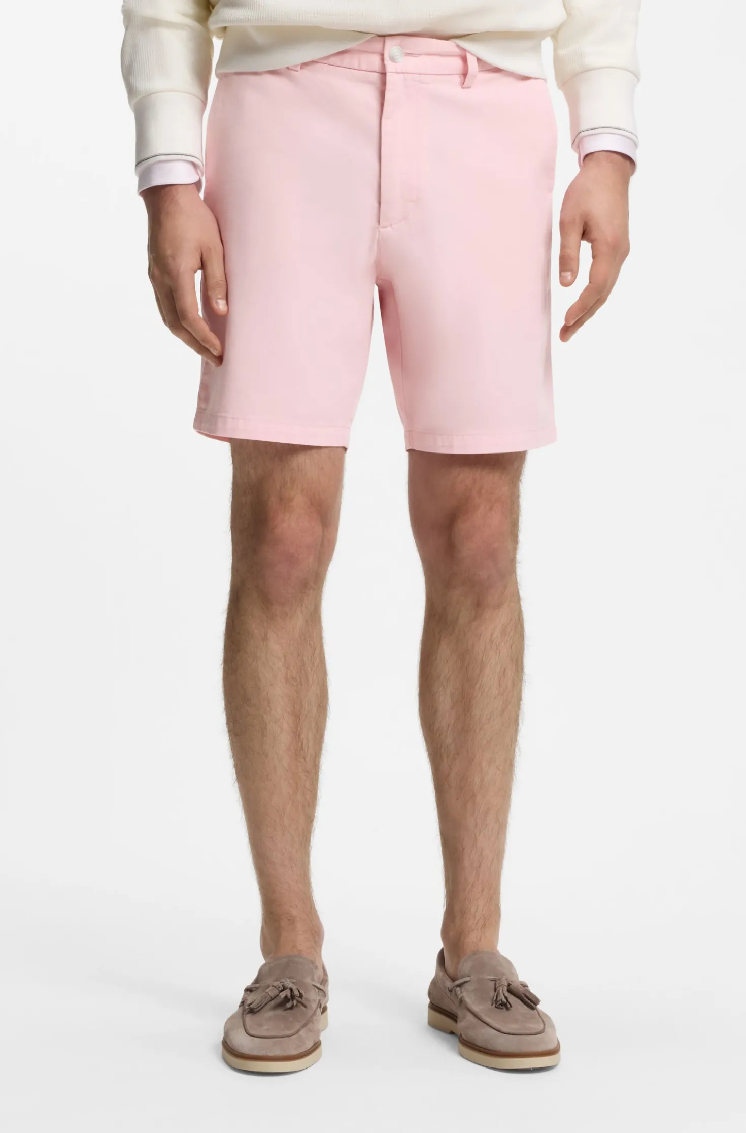 Modern-Fit Shorts aus überfärbtem elastischem Baumwoll-Twill