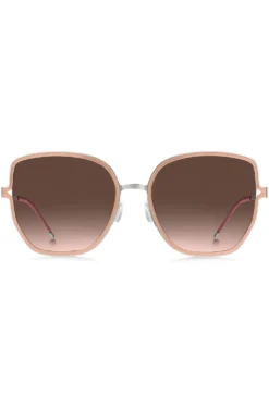 Nudefarbene Sonnenbrille mit geteilten Bügeln und Logo-Kette